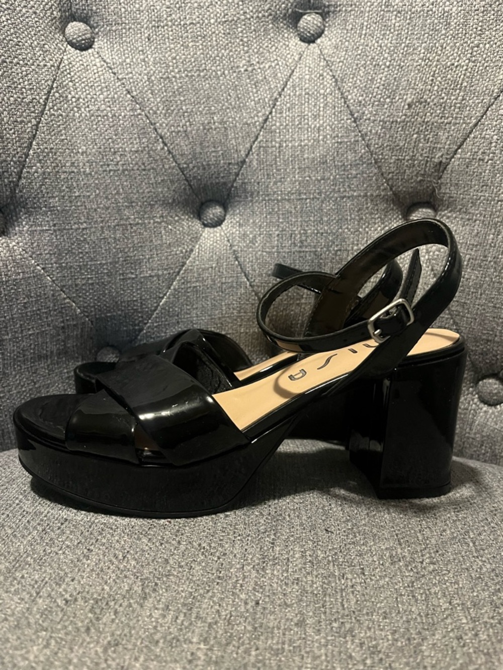 Unisa Black Platform Heels with Cross-Strap and Ankle Buckle - Picture 2 of 6